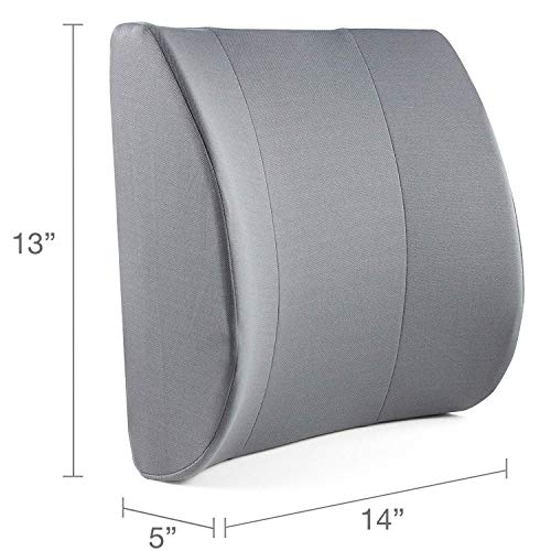 DMI Lumbar Support Pillow for Chair to Assist with Back Support with Removable Washable Cover and Firm Insert to Ease Lower Back Pain while Improving Posture, 14 x 13 x 5, Contoured Foam, Elite, Gray