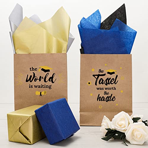 Whaline Tissue Paper Folded Flat Black Blue Gold Silver White Wrapping Paper Solid Color Gift Wrapping Tissue Paper for Graduation Gift Wrapping Birthday Party Wedding Decor, 100 Sheets, 14 x 20inch