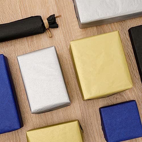Whaline Tissue Paper Folded Flat Black Blue Gold Silver White Wrapping Paper Solid Color Gift Wrapping Tissue Paper for Graduation Gift Wrapping Birthday Party Wedding Decor, 100 Sheets, 14 x 20inch