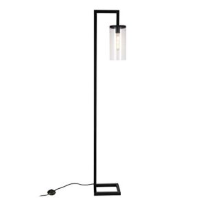 Henn&Hart 67.75" Tall Floor Lamp with Glass Shade in Blackened Bronze/Seeded, Floor Lamp for Home Office, Bedroom, Living Room