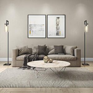 Henn&Hart 67.75" Tall Floor Lamp with Glass Shade in Blackened Bronze/Seeded, Floor Lamp for Home Office, Bedroom, Living Room