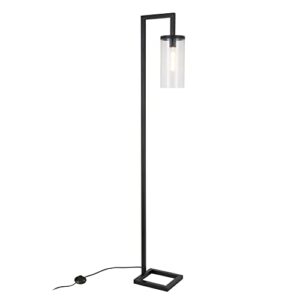 Henn&Hart 67.75" Tall Floor Lamp with Glass Shade in Blackened Bronze/Seeded, Floor Lamp for Home Office, Bedroom, Living Room