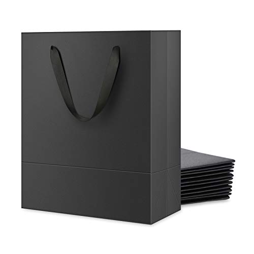 JINMING 12 Large Gift Bags 10x4.5x11 Inches, Matte Black Gift Bags, Premium Gift Bags with Handles for All Occasions