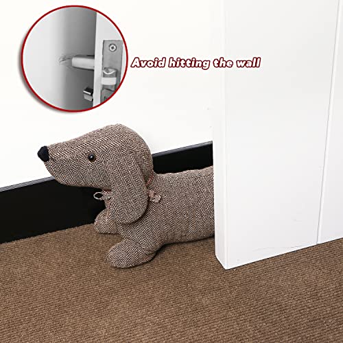 SANFERGE Cute Decorative Door Stopper for Home and Office Floor Door Stops, Fabric Animal Weighted Heavy Wall Protectors, Brown Dog