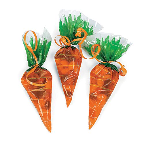 Cellophane Carrot Shaped Bags (12 Pack) Easter Party Supplies