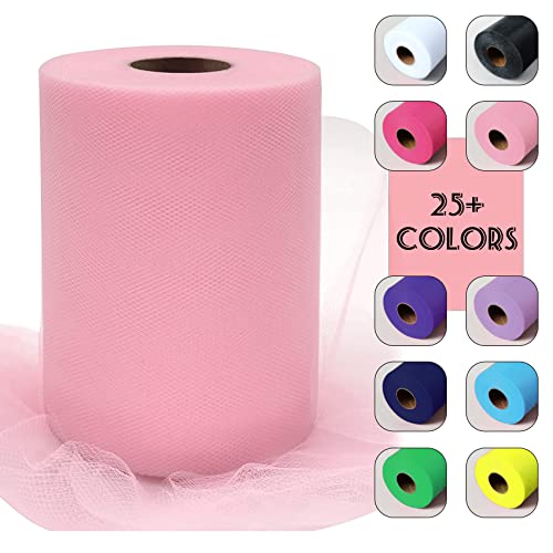 Pink Tulle Fabric Rolls 6" x 100 Yards Tulle Ribbon for Tutu Skirt Gift Wrapping Party Wedding Decoration Baby Shower Table Skirt