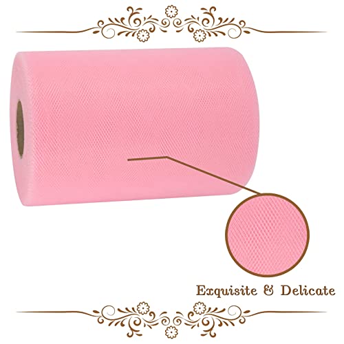 Pink Tulle Fabric Rolls 6" x 100 Yards Tulle Ribbon for Tutu Skirt Gift Wrapping Party Wedding Decoration Baby Shower Table Skirt