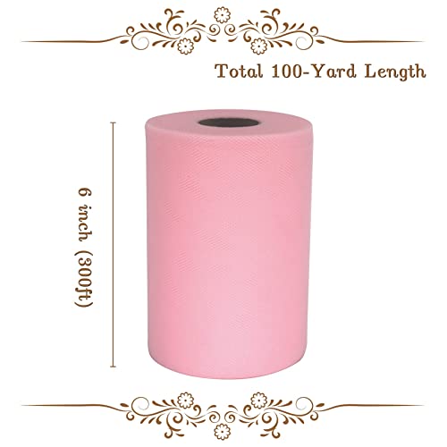 Pink Tulle Fabric Rolls 6" x 100 Yards Tulle Ribbon for Tutu Skirt Gift Wrapping Party Wedding Decoration Baby Shower Table Skirt