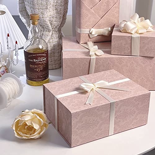 ISUKA Collapsible Gift Box 9.8"x7.5"x4.1" with Magnetic Lid, Groomsmen Bridesmaid Proposal Gift Box for Valentine, Proposal, Wedding, Birthdays(Light Pink)