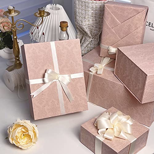 ISUKA Collapsible Gift Box 9.8"x7.5"x4.1" with Magnetic Lid, Groomsmen Bridesmaid Proposal Gift Box for Valentine, Proposal, Wedding, Birthdays(Light Pink)