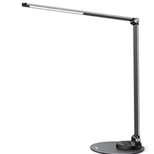 sympa LED Desk Lamp, Aluminum Alloy Dimmable LED Table Lamp with 3 Color Modes, 6 Brightness Levels, USB Charging Port, Adjustable Angle, Memory Function, Table Lamp for Home Office Lighting, Grey