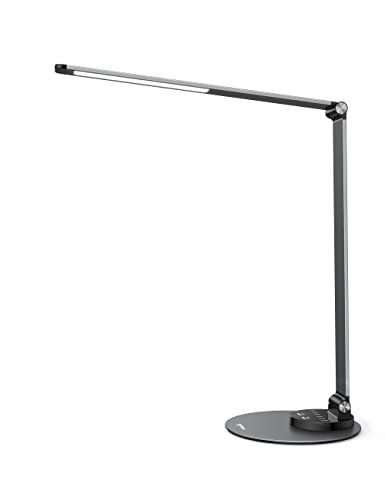 sympa LED Desk Lamp, Aluminum Alloy Dimmable LED Table Lamp with 3 Color Modes, 6 Brightness Levels, USB Charging Port, Adjustable Angle, Memory Function, Table Lamp for Home Office Lighting, Grey