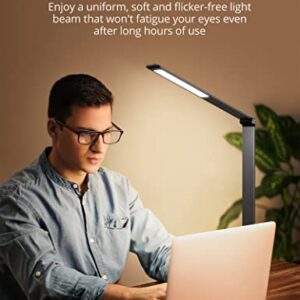 sympa LED Desk Lamp, Aluminum Alloy Dimmable LED Table Lamp with 3 Color Modes, 6 Brightness Levels, USB Charging Port, Adjustable Angle, Memory Function, Table Lamp for Home Office Lighting, Grey