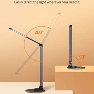 sympa LED Desk Lamp, Aluminum Alloy Dimmable LED Table Lamp with 3 Color Modes, 6 Brightness Levels, USB Charging Port, Adjustable Angle, Memory Function, Table Lamp for Home Office Lighting, Grey