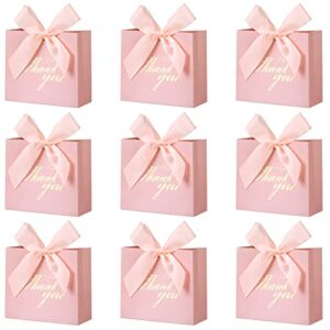 36 pcs thank you gift bag party favor candy bags pure pink paper gift boxes mini paper gift bags with pink bow ribbon decor for wedding, bridal baby shower, party favor (4.53 x 1.77 x 3.94 inches)