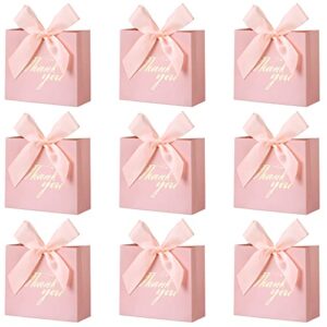 36 Pcs Thank You Gift Bag Party Favor Candy Bags Pure Pink Paper Gift Boxes Mini Paper Gift Bags with Pink Bow Ribbon Decor for Wedding, Bridal Baby Shower, Party Favor (4.53 x 1.77 x 3.94 Inches)