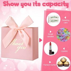 36 Pcs Thank You Gift Bag Party Favor Candy Bags Pure Pink Paper Gift Boxes Mini Paper Gift Bags with Pink Bow Ribbon Decor for Wedding, Bridal Baby Shower, Party Favor (4.53 x 1.77 x 3.94 Inches)