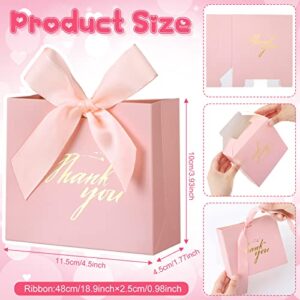 36 Pcs Thank You Gift Bag Party Favor Candy Bags Pure Pink Paper Gift Boxes Mini Paper Gift Bags with Pink Bow Ribbon Decor for Wedding, Bridal Baby Shower, Party Favor (4.53 x 1.77 x 3.94 Inches)