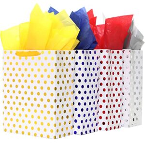 suncolor 4 pack large gift bags with tissue paper for valentines’s day, birthday, father’s day, mother’s and more