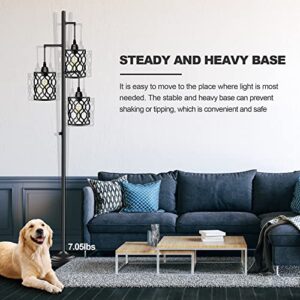 68" Industrial Floor Lamp, Dimmable Farmhouse Floor Lamp for Living Room, 3 Light Rustic Standing Tall Lamp Including 3 PCS 6W E26 Bulbs, Sturdy Base Vintage Floor Lamp for Bedrooms Room, Office, Bar