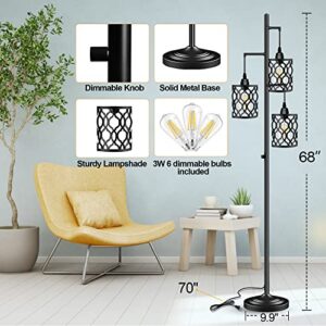 68" Industrial Floor Lamp, Dimmable Farmhouse Floor Lamp for Living Room, 3 Light Rustic Standing Tall Lamp Including 3 PCS 6W E26 Bulbs, Sturdy Base Vintage Floor Lamp for Bedrooms Room, Office, Bar
