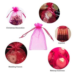 LPHUMEX 100PCS 5x7 inches Drawstring Organza Bags, Gift Favor Bags, Hot Pink Jewelry Pouches, for Wedding Party Christmas