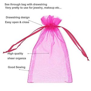 LPHUMEX 100PCS 5x7 inches Drawstring Organza Bags, Gift Favor Bags, Hot Pink Jewelry Pouches, for Wedding Party Christmas