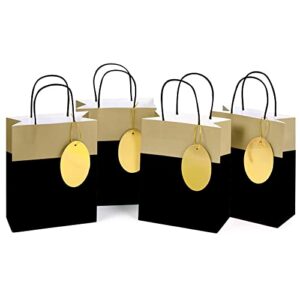 wrapaholic 8 pack medium gift bags with handles – 10″ gift bags with gift tags for wedding, birthday, baby shower, party favors – gold & black