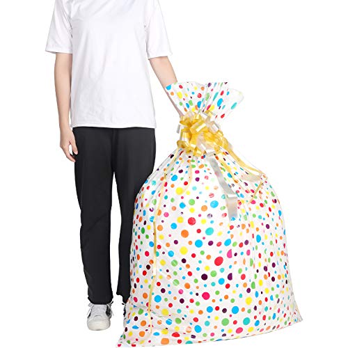 Outus 4 Pieces 48 Inch Extra Large Gift Bags (36 x 48 Inch) Jumbo Plastic Dot Bags Oversized Wrapping Bags with 4 Pieces Pull Flowers for Birthday Wedding Christmas Party (Multi-Color)