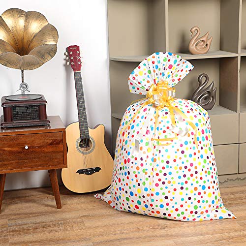 Outus 4 Pieces 48 Inch Extra Large Gift Bags (36 x 48 Inch) Jumbo Plastic Dot Bags Oversized Wrapping Bags with 4 Pieces Pull Flowers for Birthday Wedding Christmas Party (Multi-Color)