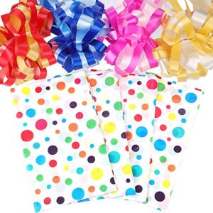 Outus 4 Pieces 48 Inch Extra Large Gift Bags (36 x 48 Inch) Jumbo Plastic Dot Bags Oversized Wrapping Bags with 4 Pieces Pull Flowers for Birthday Wedding Christmas Party (Multi-Color)