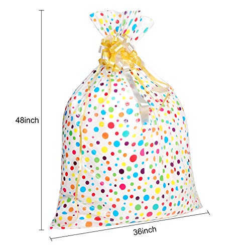 Outus 4 Pieces 48 Inch Extra Large Gift Bags (36 x 48 Inch) Jumbo Plastic Dot Bags Oversized Wrapping Bags with 4 Pieces Pull Flowers for Birthday Wedding Christmas Party (Multi-Color)