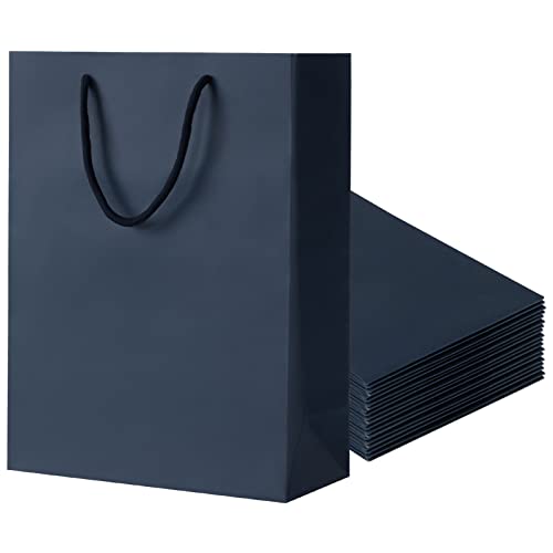 Sdootjewelry Navy Gift Bags, Kraft Paper Gift Bags with Handles, 20 Pack Heavy Duty Matte Tote Paper Bags, 9.8 x 4.3 x 13 Shopping Bags, Kraft Bags, Party Bags, Retail Bags