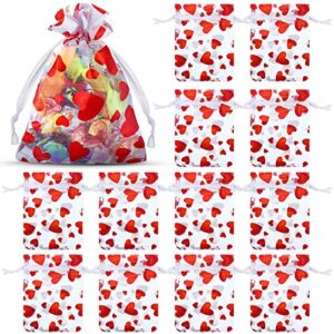 150 pieces valentine’s day heart organza bags valentine candy bags sheer drawstring bags wedding drawstring pouches bags jewelry pouch bags for valentine’s day wedding festival party supply