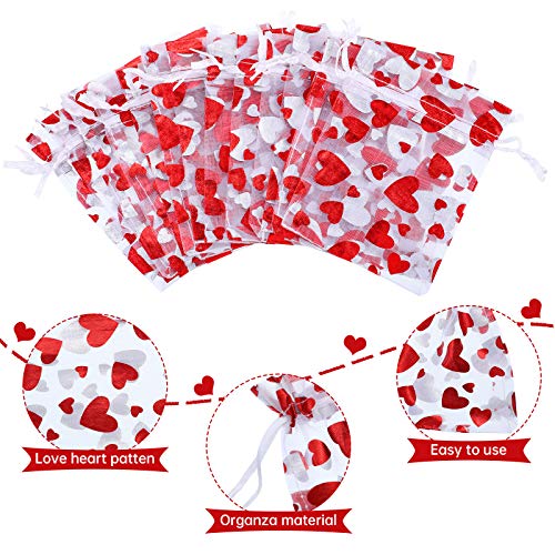 150 Pieces Valentine's Day Heart Organza Bags Valentine Candy Bags Sheer Drawstring Bags Wedding Drawstring Pouches Bags Jewelry Pouch Bags for Valentine's Day Wedding Festival Party Supply