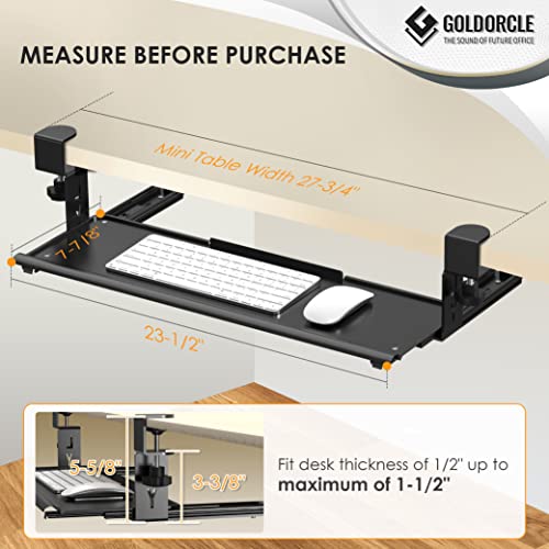 GoldOrcle Metal Keyboard Tray Under Desk C Clamp On Pull Out Slide-Out Keyboard Stand Drawer Platform for Home or Office