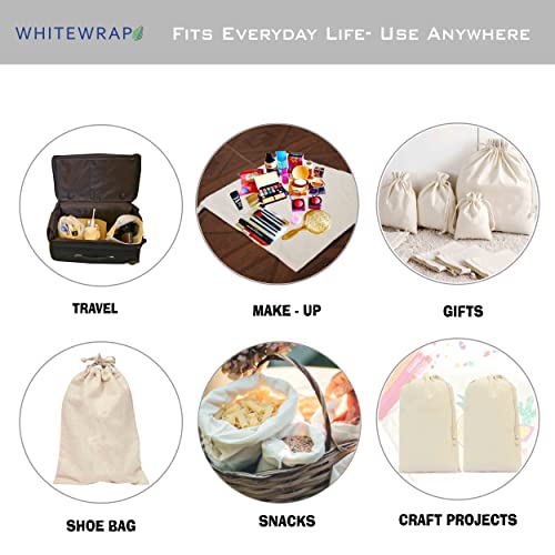 WHITEWRAP Reusable Produce Bags with Drawstrings | Mixed (S, M, L) |12-Pack |Eco Friendly Bags, Food Storage, Natural Cotton, Biodegradable Fabric Bags, Snack Bags, Cloth Bags, Gift Bag