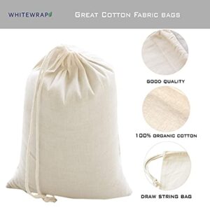 WHITEWRAP Reusable Produce Bags with Drawstrings | Mixed (S, M, L) |12-Pack |Eco Friendly Bags, Food Storage, Natural Cotton, Biodegradable Fabric Bags, Snack Bags, Cloth Bags, Gift Bag