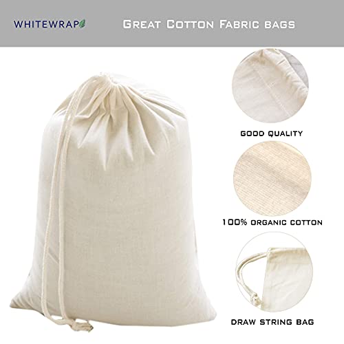 WHITEWRAP Reusable Produce Bags with Drawstrings | Mixed (S, M, L) |12-Pack |Eco Friendly Bags, Food Storage, Natural Cotton, Biodegradable Fabric Bags, Snack Bags, Cloth Bags, Gift Bag