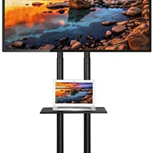 Yaheetech Mobile TV Stand with Wheels for 32-75 Inch LCD LED Screens TVs, Height-Adjustable Rolling TV Cart Hold up to 110 lbs, Trolley Floor Stand w/Tray, Max VESA 600x400mm