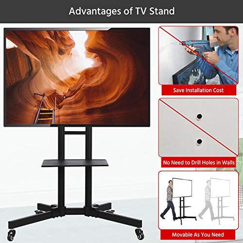 Yaheetech Mobile TV Stand with Wheels for 32-75 Inch LCD LED Screens TVs, Height-Adjustable Rolling TV Cart Hold up to 110 lbs, Trolley Floor Stand w/Tray, Max VESA 600x400mm