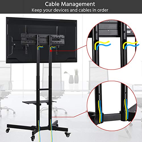 Yaheetech Mobile TV Stand with Wheels for 32-75 Inch LCD LED Screens TVs, Height-Adjustable Rolling TV Cart Hold up to 110 lbs, Trolley Floor Stand w/Tray, Max VESA 600x400mm