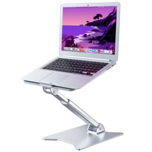 biuupa adjustable laptop stand for desk- sturdy aluminum foldable computer stand, non-slip ergonomic laptop holder lift for all computers/ dj/ chromebook/ notebook/ macbook/ air/ pro, 10-16″ silver