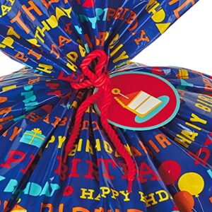 Hallmark 56" Jumbo XL Plastic Gift Bag Bundle (2 Bags: Blue Happy Birthday) for Birthdays, Kids Parties, Adults and More