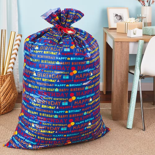 Hallmark 56" Jumbo XL Plastic Gift Bag Bundle (2 Bags: Blue Happy Birthday) for Birthdays, Kids Parties, Adults and More