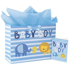 loveinside baby boy gift bag with tissue paper and greeting card for baby shower, new parents, and more – 16.5″ x 12.6″ x 5.7″, 1 pcs