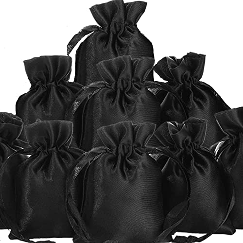 50 Pieces 3 x 4 Satin Bags with Drawstring Gift Pouch Mini Jewelry Bags Small Wedding Favor Bags Smooth Soft Satin Fabric Candy Pouches for Baby Shower Decoration (Black)