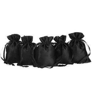 50 Pieces 3 x 4 Satin Bags with Drawstring Gift Pouch Mini Jewelry Bags Small Wedding Favor Bags Smooth Soft Satin Fabric Candy Pouches for Baby Shower Decoration (Black)