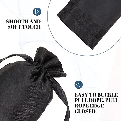 50 Pieces 3 x 4 Satin Bags with Drawstring Gift Pouch Mini Jewelry Bags Small Wedding Favor Bags Smooth Soft Satin Fabric Candy Pouches for Baby Shower Decoration (Black)