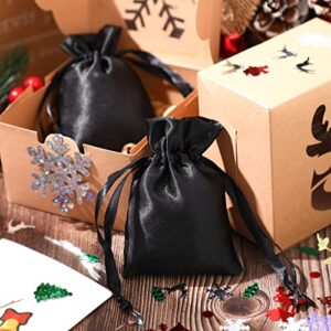 50 Pieces 3 x 4 Satin Bags with Drawstring Gift Pouch Mini Jewelry Bags Small Wedding Favor Bags Smooth Soft Satin Fabric Candy Pouches for Baby Shower Decoration (Black)